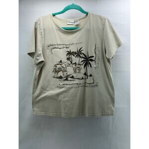 Vintage Erika Beaded T-Shirt Women’s Large Beige Brown